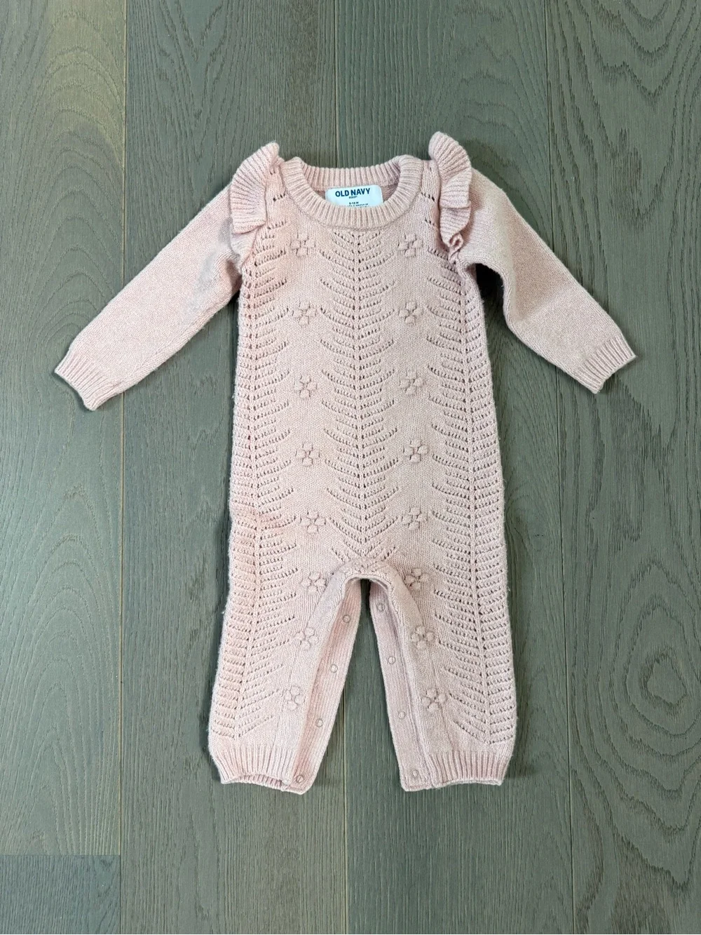 Old Navy Light Pink Knit Ruffle Footed One-Piece